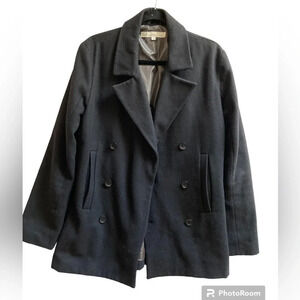 Kenneth Cole Wool Blend Double Breasted Pea Coat Black Size Small